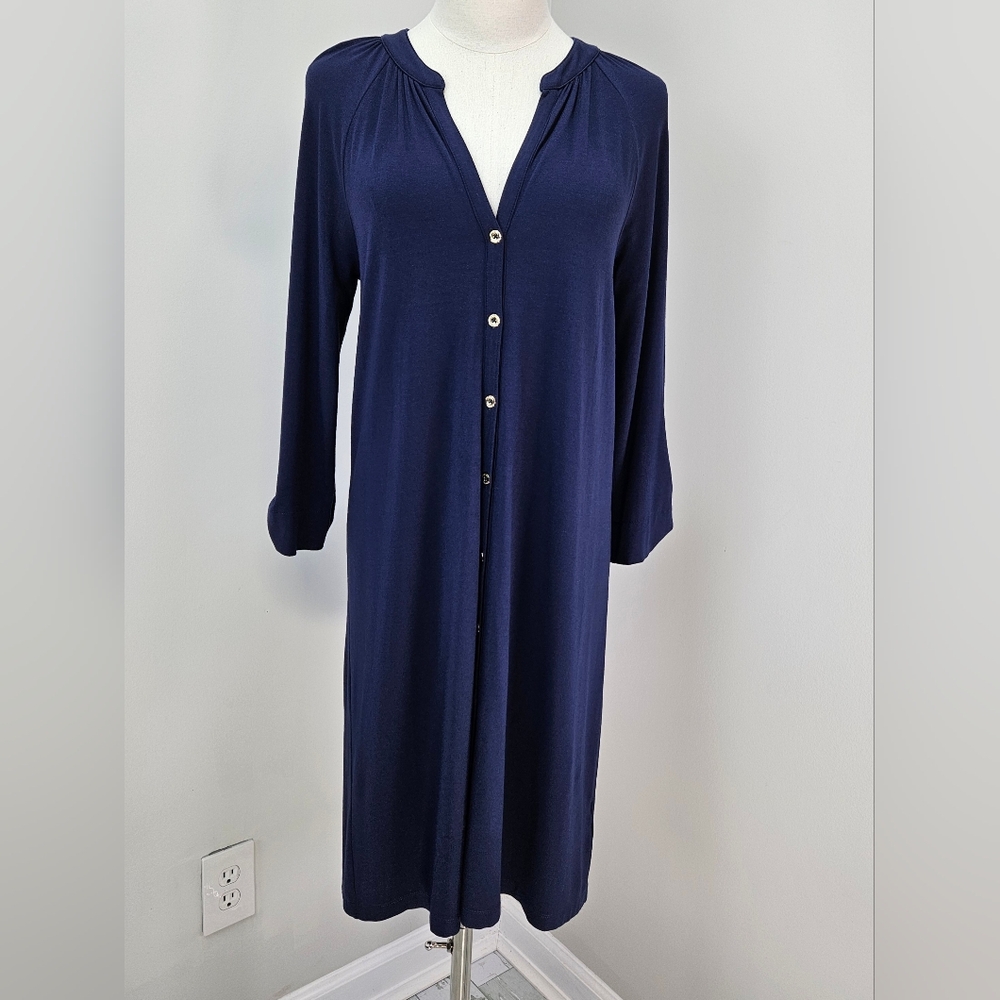 Lilly Pulitzer Bailor Shirt Dress Navy Blue Small‎ Button Front Jersey Knit